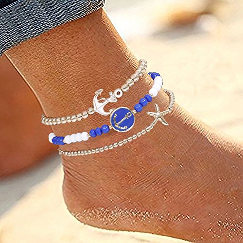 MOLOCH Anklets For Women Starfish Anchor Ankle Bead Chains Bracelets Adjustable Beach Anklet Foot Jewelry Set For Girls