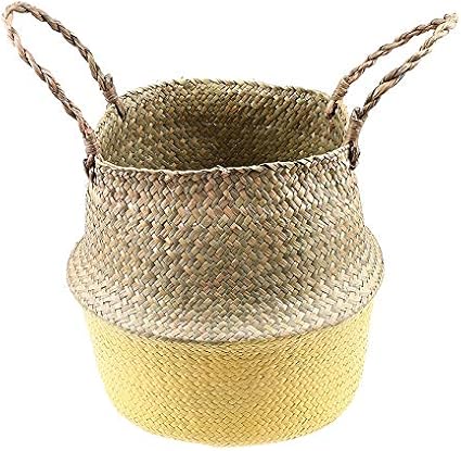 FREEWYJD Canasta De Almacenamiento De Flores Maceta Amarilla Seagrass