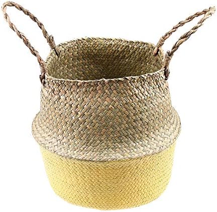 FREEWYJD Canasta De Almacenamiento De Flores Maceta Amarilla Seagrass
