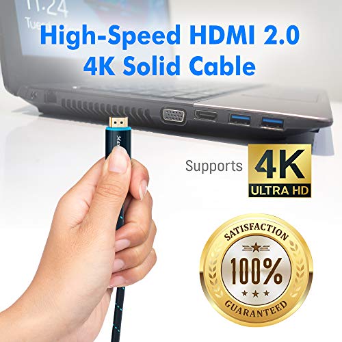 Maximm High-Speed HDMI 2.0 4K Nylon Braided Cable, 15 Feet, 3-Pack (Includes Cable Clips, Ties and Right Angle Adapter)