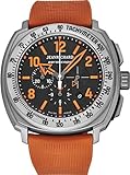 Jean Richard Aeroscope Mens Titanium Swiss Automatic Watch - 43mm Black Face with Luminous Hands Tachymeter Chronograph and Date - Orange Rubber Strap Swiss Made Classic Anolog Watch 60650-21-010-001