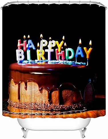 AQWI4R Happy Birthday Cake Candles Fire Holiday Happiness Chocolate Unique Personality Shower Curtains 66x72inch 165x180cm