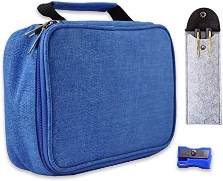 Large Pencil Case with Detachable Compartments 72 Pen Slots Stationery Storage Bag Kit Packet (Blue)
