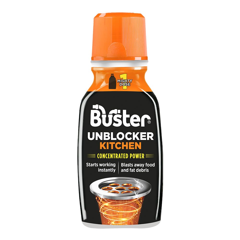 Buster Kitchen Plughole Unblocker, Fast-Acting Sink Unblocker Dissolves Fat, Food & Debris, Drain Cleaner Clears Blockages in Kitchen Sink Pipes, 150g - Made in UK