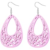 Handmade Lightweight Natural Hollow Wooden Earring for Women Bohemian Wooden Geometric Dangle Earrings Lightweight Statement Jewelry Boho Vintage Ethnic Earring