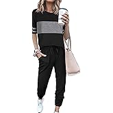 Kencey Women's 2 Piece Outfit Lightweight Half Sleeve Crewneck Top and Long Sweatpants Matching Sets Comfortable Tracksuit