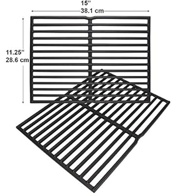 Enamel Cast Iron Cooking Grates for Weber Spirit 200 Series (Without Front-Mounted Control Panel), Spirit 500, Genesis Silver A Gas Grills (Dims:15 X 11 1/4" Each Unit, 15 X 22 1/2" for 2 Units)