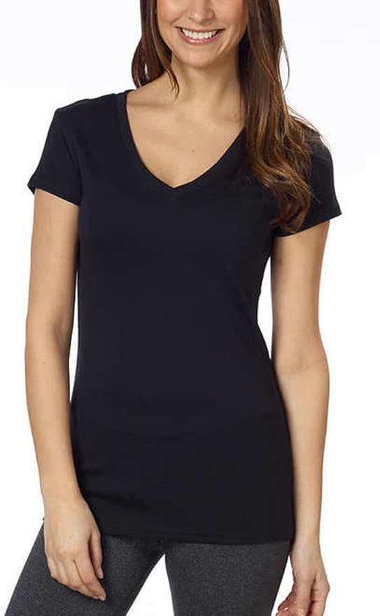 Kirkland Signature Ladies' Cotton VNeck Tee, Black, Large at Amazon