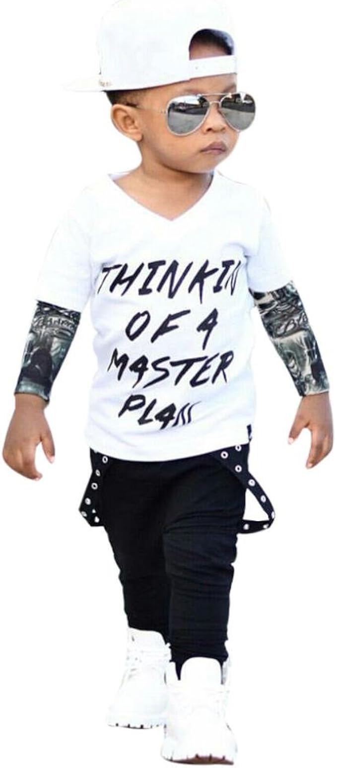 Amazon Co Jp Bao8 子供服男の子 上下セットベービー服 セットアップ 赤ちゃんセット レタータトゥーtシャツ 長ズボン 英文字プリントｔシャツ上着 夏物春物長袖tシャツ 90 白 服 ファッション小物