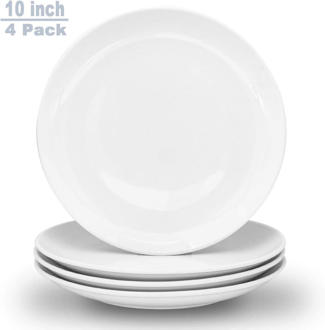 Zoneyila 10 Inches Porcelain Round Dinner Plates - Large Serving Platters for Parties - Set of 4 - White