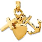 JewelryWeb 14k Yellow Gold Solid Polished Faith Hope and Charity Charm 12x19mm Pendant Necklace for Women
