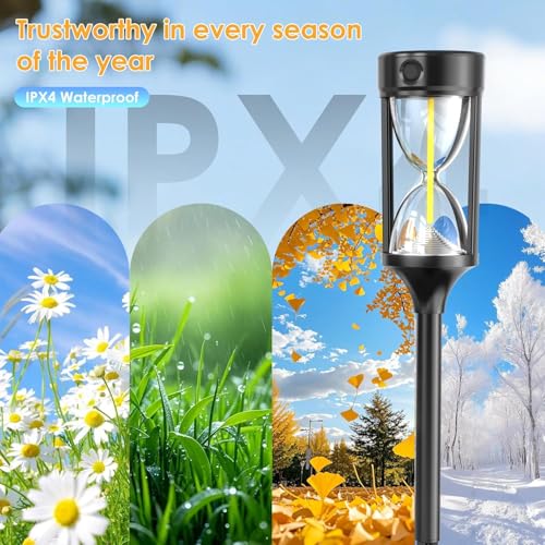 Quntis 8 Pack Solar Pathway Lights Outdoor,4 Dynamic Flowing Light Mode, Unique Hourglass,COB Bright Core,Waterproof Auto On/Off Solar Garden Lights for Yard Driveway Walkway Patio Lawn,Warm White