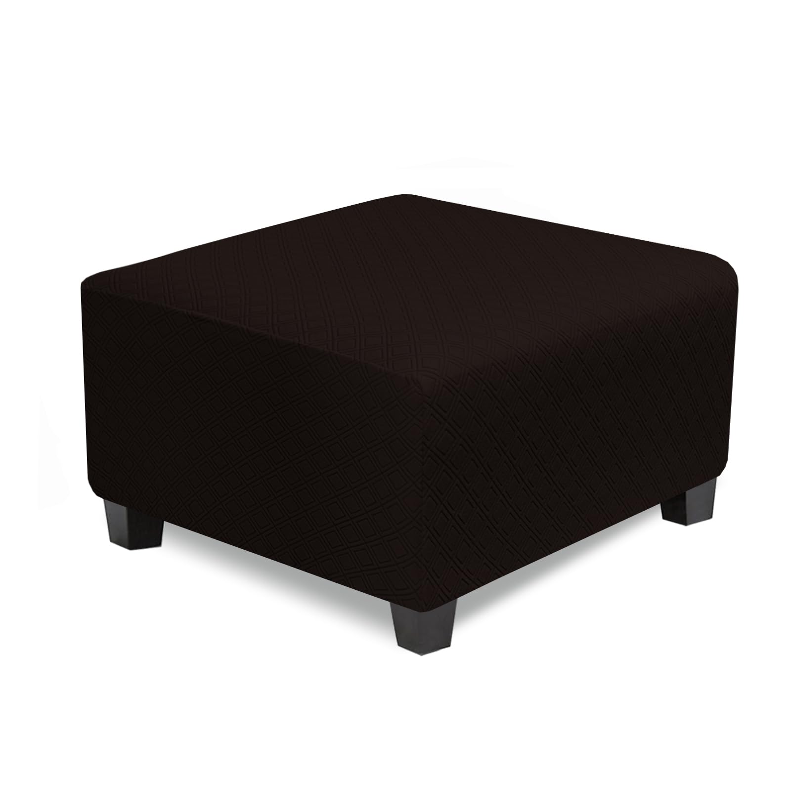 Photo 1 of NeColorLife Square Ottoman Cover Large,Stretch Square Ottoman Covers Slipcover,Knitted Jacquard Cover for Storage Stool,Footstool Protection for Living Room,Dark Brown,Large