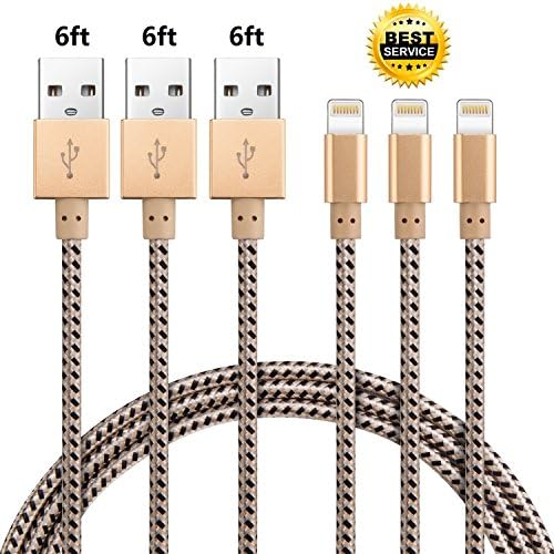 DEEPCOMP www26 6' Nylon Braided Lightning Charger to Cable Data Syncing Cord Compatible With iPhone 7/7 Plus/6S/6S Plus/Se/5S/5,iPad,Ipod Nano7 - 3 Piece