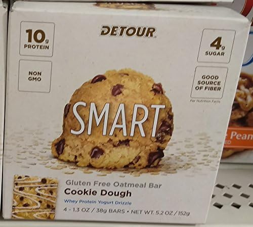 Detour Smart Gluten Free Oatmeal Bar,Cookie Dough 1.3ozx4 bars, total 5.2oz, pack of 1