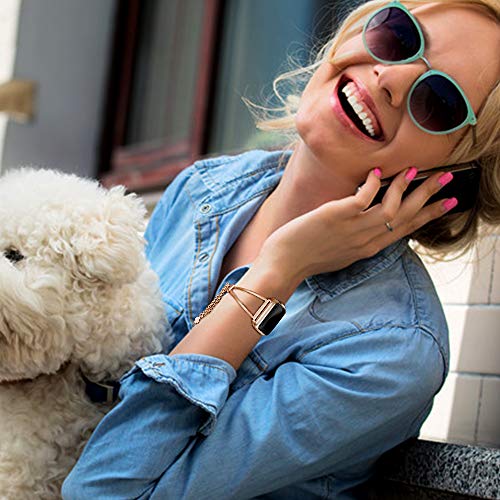 hooroor Bracelet Compatible for Apple Watch Band 38mm 40mm, Feminine Bangle Cuff with Clover Pendant for iWatch Bands Series 4 3 2 1 Stainless Steel Metal Wristband Strap, Copper Gold-38mm 40mm