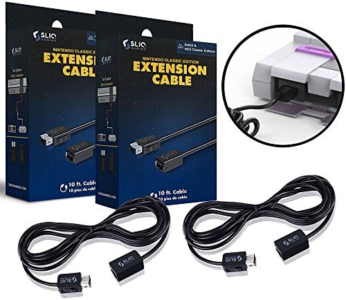 Sliq Super Nintendo SNES & NES Classic Edition Extension Cord Double Pack - 10 Feet Cable Length