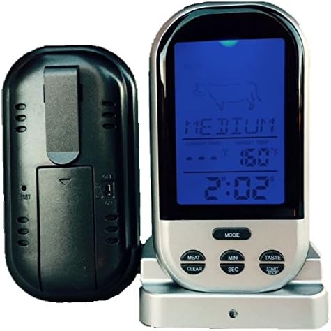 Wireless Meat Thermometer. Monitors Precise Internal Temperature of Meat. Wireless Technology. Large LCD Screen Display. Count Down Timers. Temperature Alarm.