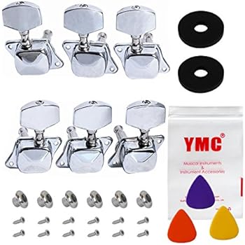 YMC Chrome-Tuning-Peg-Round220-3L3R 6 Pieces 3L3R Semiclosed Guitar Tuning Pegs Tuners Machine Heads