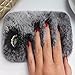 Fuzzy Green Limited Luxury Women Girly Cute Bling Diamonds Bowknot Design Fluffy Soft Warm [Genuine Rex Rabbit Fur] Case Back Cover Shell Apple iPhone 5 5S SE -Gray