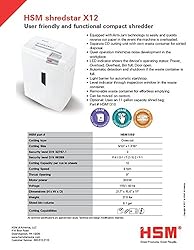 HSM shredstar X12 Cross-Cut; Shreds Up to 12