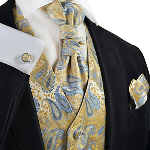 Paul Malone Mimosa and Sky Blue Wedding Vest with Tie, Cravat, Pocket Square and Cufflinks