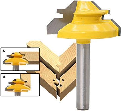 HDDU 1/2" Stock 1/4" Shank 1-3/8" width Lock Miter Router Bit Anti-kickback 45 Degree Tenon Cutter KnifeTenon Cutter Woodworking Milling Cutter Puzzle Wood Cutter