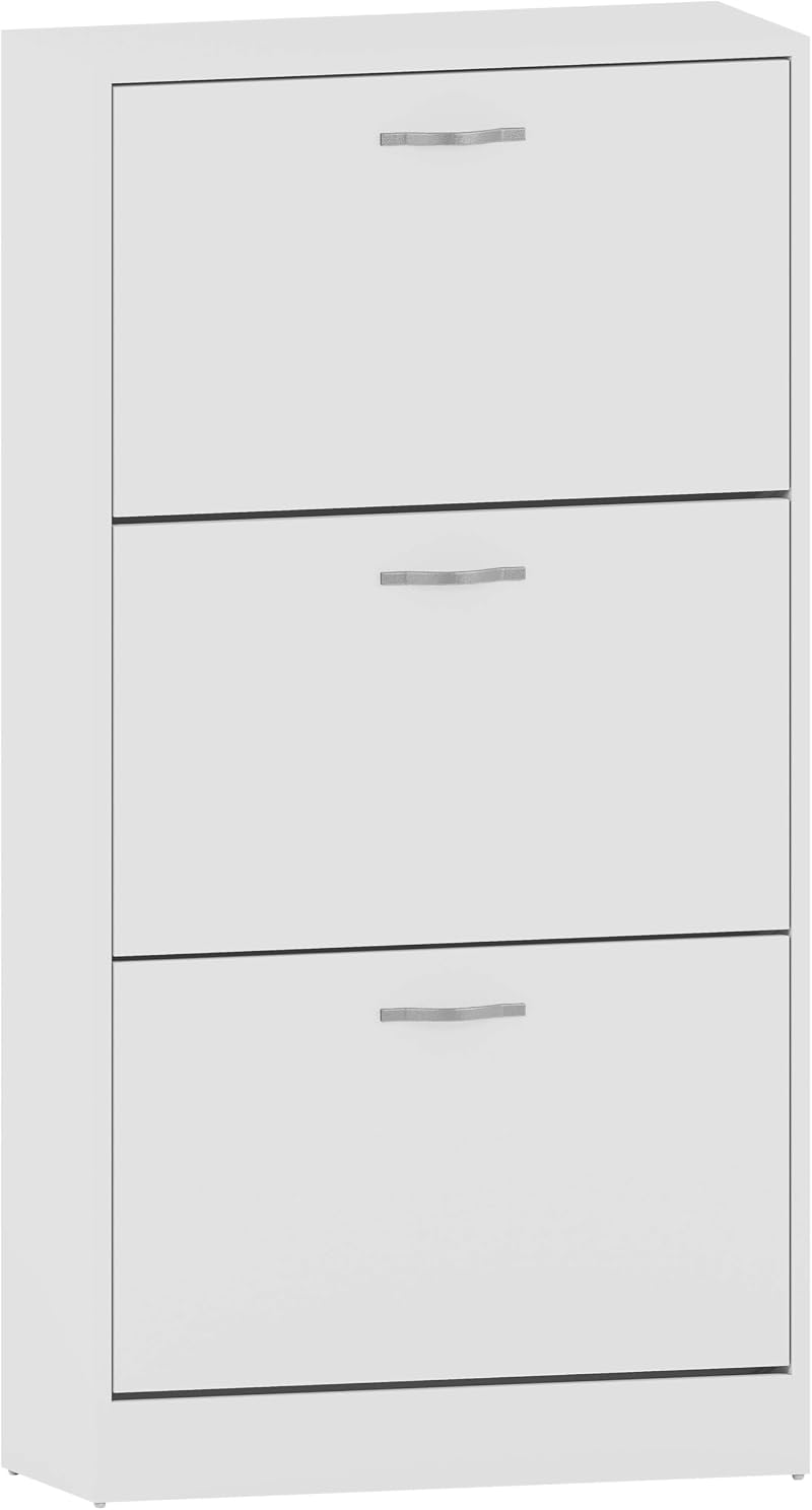 Vida Designs White Wooden Shoe Cabinet 3 Pull-Down Drawers Hallway Storage