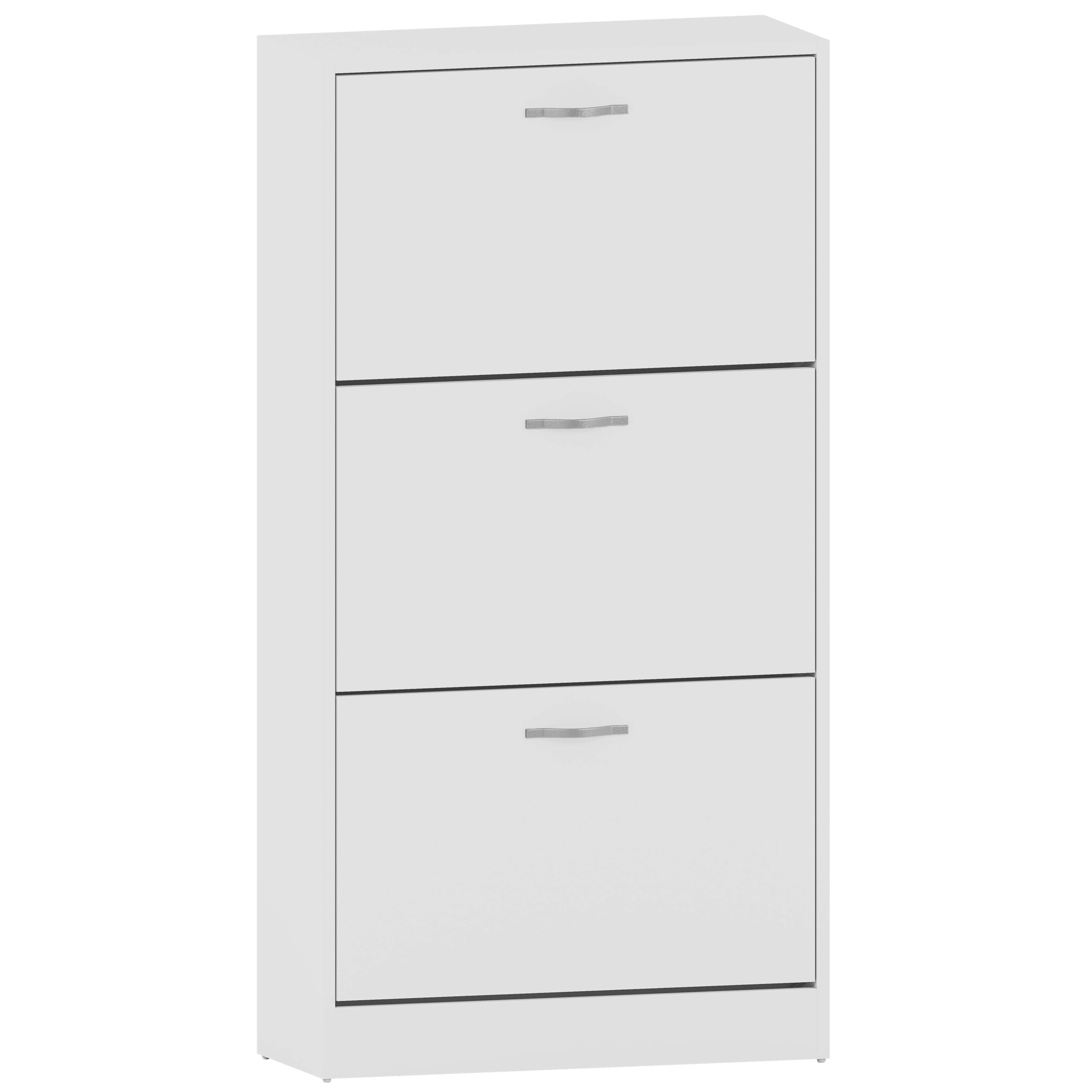 Vida Designs Shoe Cabinet, Wooden Shoe Storage Unit with 3 Pull-Down Drawers, Multifunctional Dust-Proof Space-Saving Slim Cupboard for Hallway or Entryway (White)