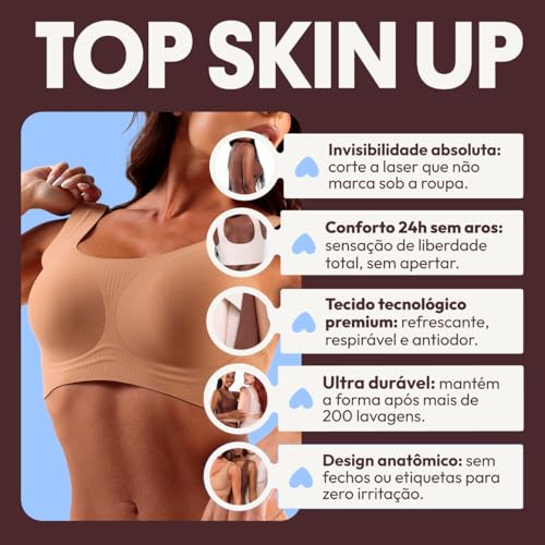 Top Segunda Pele Skin Up Toda Up - Sutiã Sem Costura, Corte a Laser, Sustentação Natural e Bojo Removível