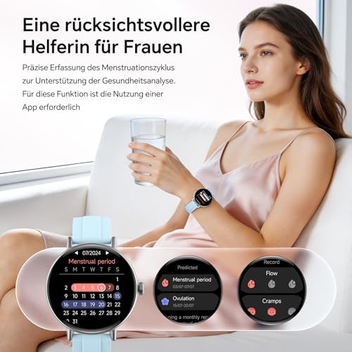 Gydom Women's Round Smartwatch 1.27 Inch Smart Watch with Phone Function, Fitness Watch with SpO2 Heart Rate Stress Calories Sleep Pedometer, 100+ Sports Modes IP68 Waterproof Sports Watch for iOS