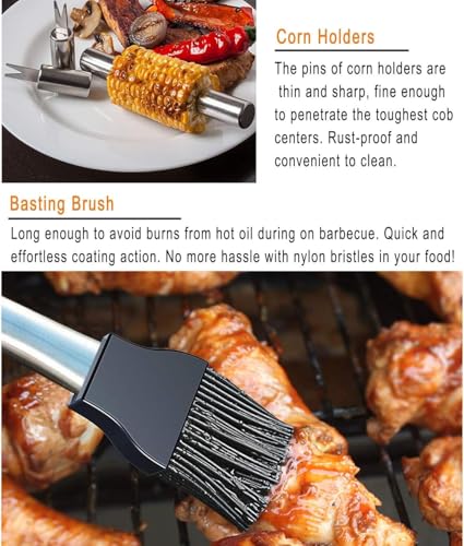 grilljoy 24PCS Stainless Steel BBQ Tool Set with Aluminum Case – Ideal Outdoor Grill Tool Set Gift for Men Dad Husband – Father’s Day Birthday – Heavy Duty BBQ Cooking Accessories Kit