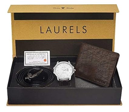 Laurels Mens Wallet with Watch and Belt(CP-INC-601-HRNT-09-VT-0209, White) - Combo Pack