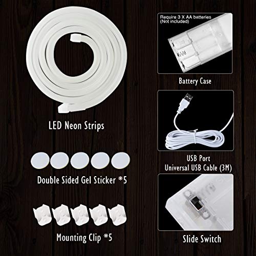SEKKVY LED Neon Sign, 39.3’’ Shapeable Neon Strips Light, USB/Battery Powered, DIY Wall Decor Waterproof Neon Light Sign Can be Used Indoors and Outdoors (White Light)