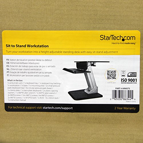 StarTech.com Height Adjustable Standing Desk Converter - Sit Stand Desk with One-finger Adjustment - Ergonomic Desk