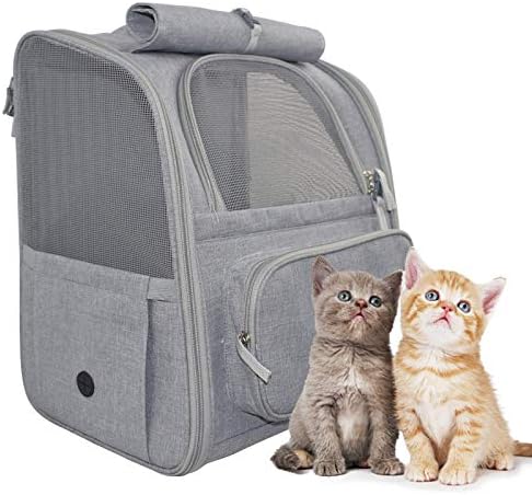 Purrpy 猫キャリーリュック 折りたたみ おしゃれ お出かけ用 持ち運び便利 小型犬 猫 キャリー 通気性抜群 自転車用 小動物 犬 キャリーバッグ 旅行 通院 防災 グレー