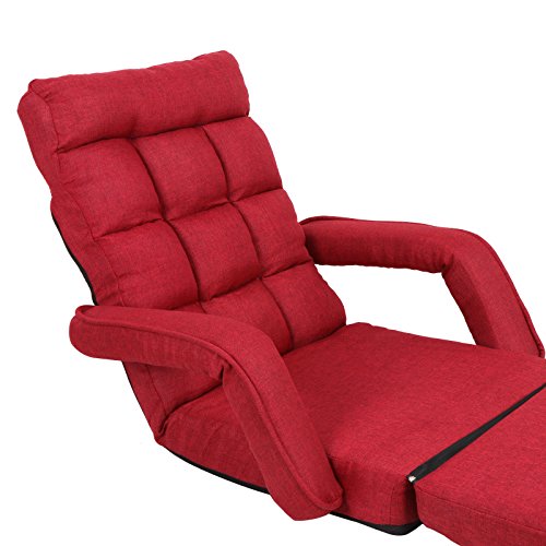 Red Adjustable Folding Lazy Sofa Floor Chair Sofa Lounger Bed w/ Armrests & Pillow For Leisure - Thumbnail 6