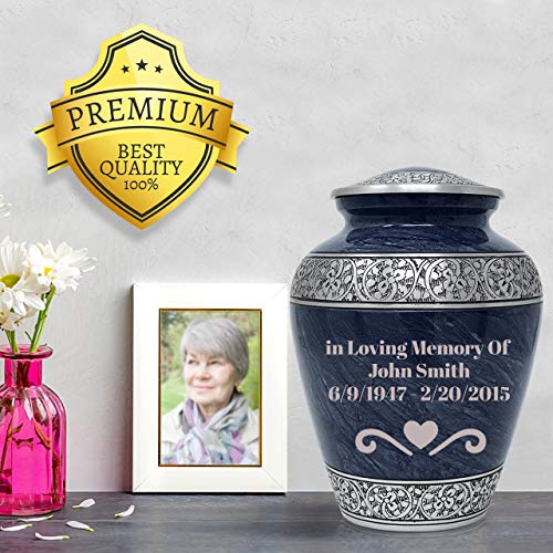 SmartChoice Personalized Urns for Human Ashes Adult - Memorial Funeral Urn Vase with Secure Lid -Handcrafted Cremation Urn (Personalize-Blue) - Thumbnail 2