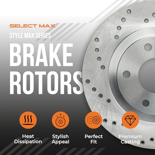 MAX Advanced Brakes - Brake Kit For 2006-2018 Dodge Ram 1500, 2019-2023 Ram 1500 Classic| Carbon Ceramic Brake and Rotor Kit Front and Rear| Cross-Drilled Brake Rotors