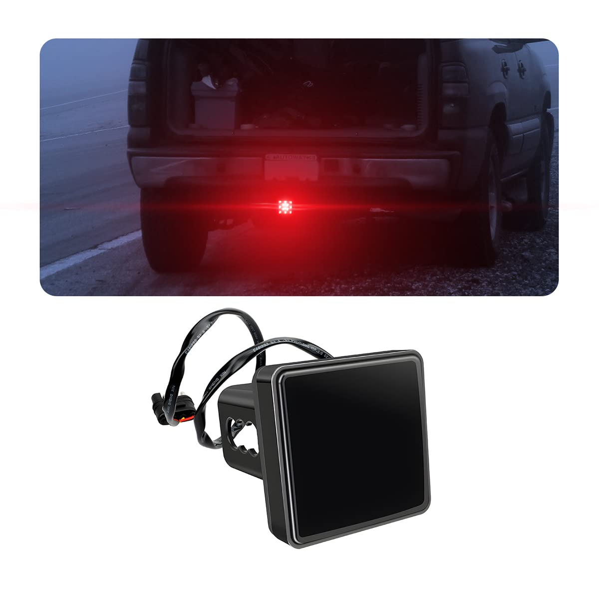 Photo 1 of 15 LED Red Lens Brake Light Trailer Hitch Cover, Universal Fit 2" Receiver, Super Bright Smoked Lens Square Tail Light, Car Exterior Accessories for Towing Truck SUV RV (Smoked Lens Red Light)