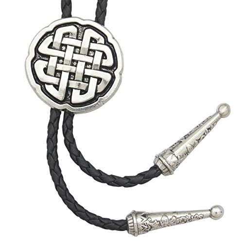 RechicGu Vintage Silver Western Celtic Trinity Cross Knot Leather Rodeo Wedding Necktie Bola Bolo Tie - Thumbnail 7