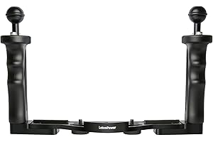 LetonPower Dual Handle Underwater Camera Tray, Aluminum Alloy Video Stabilizer Bracket with 2 Joint Arms for Camera Housing and Video Light