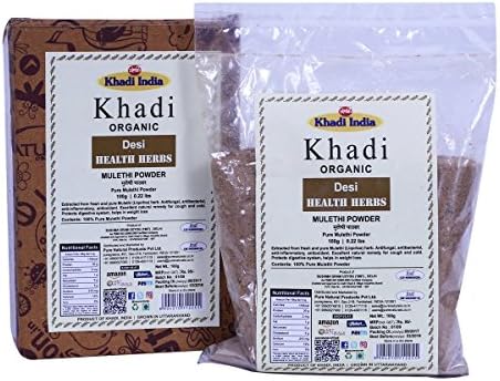 Khadi 100% Organic Mulethi (Liquorice) Powder 100 GM - for excellent in cough and cold, good for hair and skin, Desi Indian Superfoods for health and beauty with medicinal properties