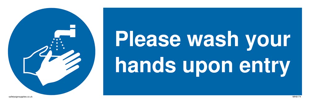 Pack of five - Please wash your hands upon entry Sign - 300x100mm - L31