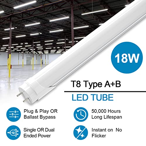 CNSUNWAY 4FT LED Light Bulbs, 18W 2400LM Super Bright, 6000K Cool White, 48 inch Fluorescent