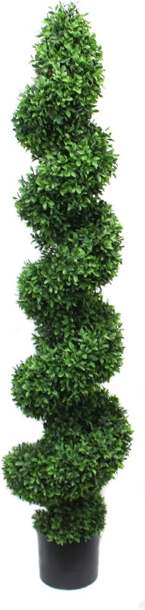 Silk Road Home 57 Inch Boxwood Spiral Topiary Tree Artificial Green Sturdy Base