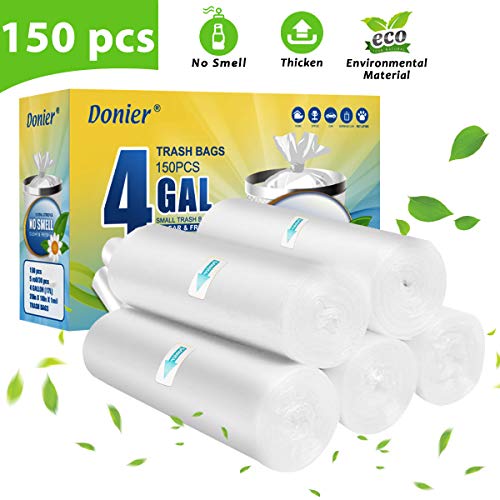 Small Clear Trash Bags, 4 Gallon Small Garbage Bags 150 Counts Small Trash Bags Thicken Material Small Wastebasket Bags Small Size 15-Liters Trash Liners For Office, Home, Bathroom, Kitchen