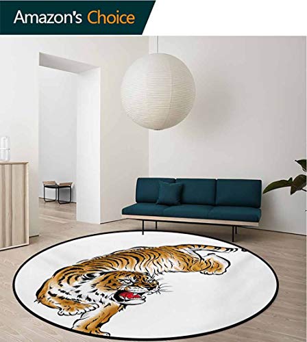 RUGSMAT Computer Chair Floor Mat,Lectern On Pentagram Symbol Medieval Architecture Candlelight in Dark Altar,Printed Round Carpet for Children Bedroom Play Tent Round-51 Inch Olive Green Mustard