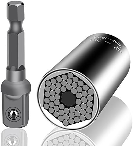 Micobin Universal Sockets, Multi-function 7mm to 19mm Ratchet Metric Wrench Socket Adapter with Power Drill Adapter Kit, Self Adjusting for Shape and Size Professional Repair Tools