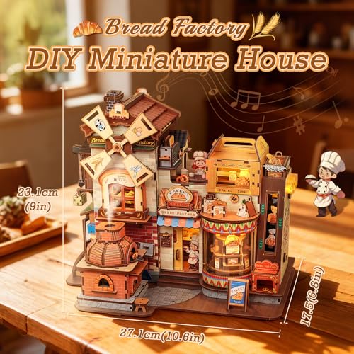 Cutefun Kit de Modelismo 3D en Madera – Book Nook de 572 Piezas para Adultos – Maqueta a Escala con Música y Luz LED – Fábrica de Regalos Temática de Pan